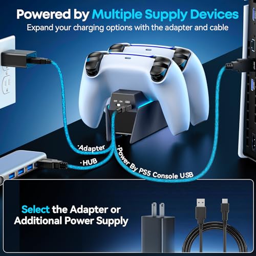 Image of OIVO P5 Controller Charger with Fast Charging AC Adapter, P5 Controller Charging Station Stand for Play Station 5, Docking Station Replacement for PS 5 Accessories Kits, Gray