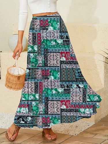 Image of NASHALYLY Women's Chiffon Elastic High Waist Pleated A-Line Flared Maxi Skirts