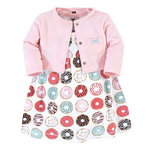 Image of Hudson Baby Infant and Toddler Girls Cotton Dress and Cardigan Set