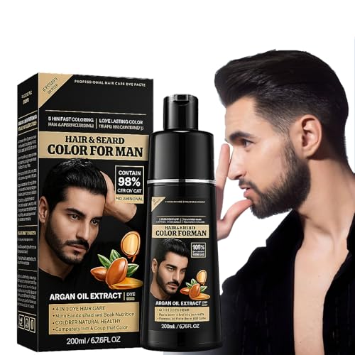 Champú Colorante Negro 4 en 1, Tinte de Pelo para Hombre y Mujer, Cobertura Total de Canas en Minutos, Coloración Instantánea y Duradera, Fácil de Usar en Casa