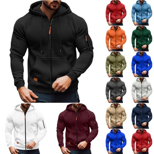 Mens Full Zip Hoodie Long Sleeve Tactical Jackets With Zipper Pockets Black - image 1