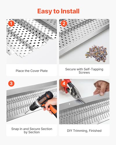 Image of VEVOR Gutter Guard, 5 inch Aluminum Gutter Cover Heavy-Duty, 32ft Length Protection Cover for Leaf & Debris, 0.02 in Thickness Mill Finish, Easy DIY Install, Fast Drainage, Screws Included, 8 PCS