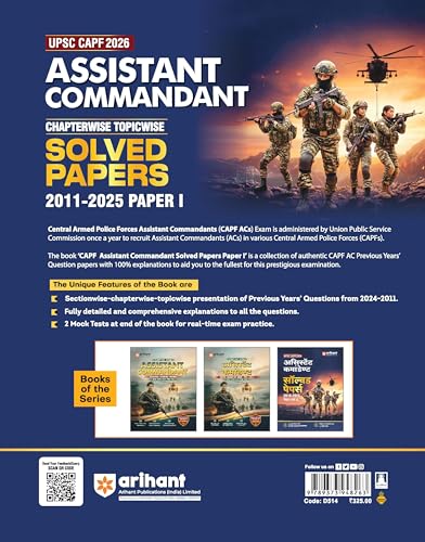 Image of Arihant UPSC CAPF Assistant Commandant (AC) 2026 | Chapterwise Topicwise Solved Papers (2011-2025) Paper 1 & 2 | 2 Mock Papers, Sectionwise PYQs with Detailed Explanations | English Medium