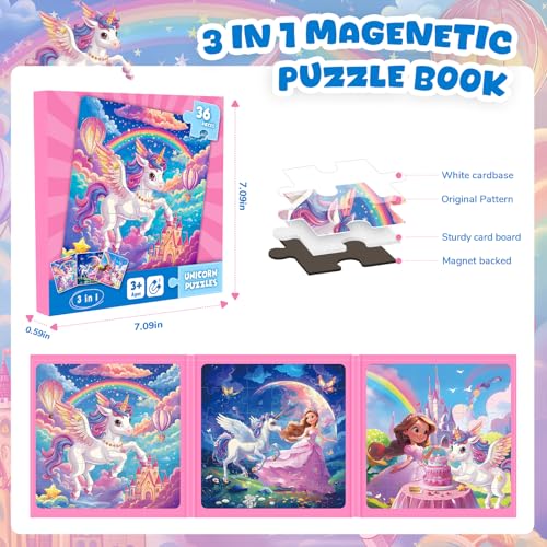 Image of Homicozy Magnetic Puzzles for Toddler Kids 3-8, Unicorn Princess Travel Toy