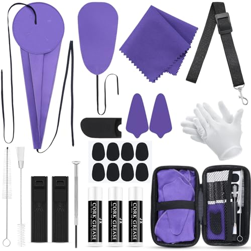 Boao 25 Pcs Alto Saxophone Cleaning Kit All in One Set with Swab, Cleaning Cloth, Reed Boxes, Cork Grease, Thumb Rest, Mouthpiece Brush and More Essential Care Kit for Sax Wind Instruments(Purple)