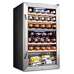 Ivation 33 Bottle Dual Zone Wine Cooler Refrigerator w/Lock | Large Freestanding Wine Cellar For Red, White, Champagne & Sparkling Wine | 41f-64f Digital Temperature Control Fridge Stainless Steel