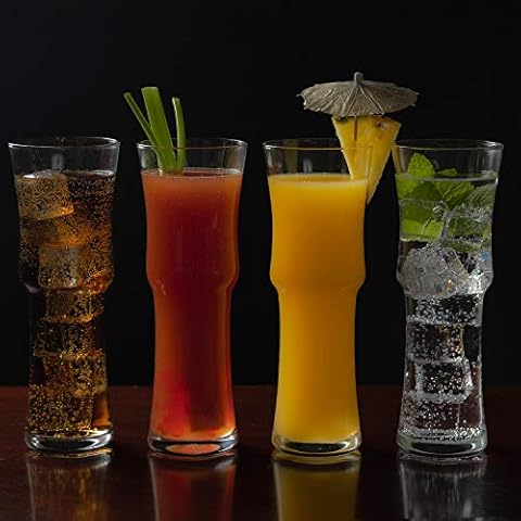 Tall Cocktail Glasses Set of 4 - Handcrafted Cocktail Glass Set - Highball Bar Glasses for Beer, Juice, Iced Tea - 15oz Liquor Glasses - Drink Tumbler Glass 4-Pack - Home Barware Alcohol Cups | LS2021 Cover