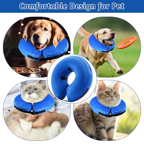 XIMEY Schutzkragen Hund, Halskrause Katze, Halskrausen Hunde, Aufblasbare Halskrause Hund, den Postoperativen Schutz von Kopf, Brust und Bauch (Blau, M)
