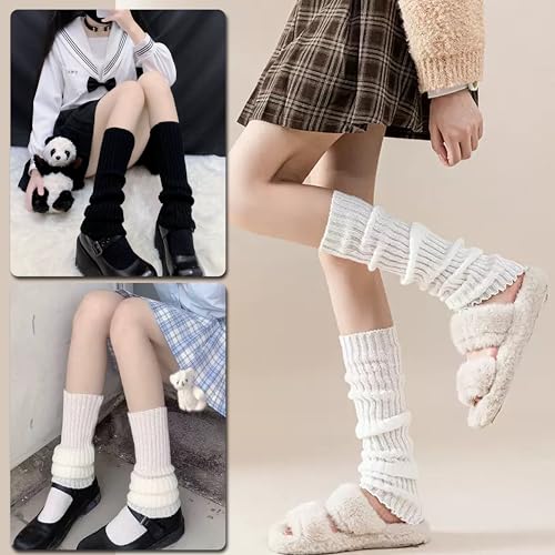 2-Pack Lolita Leg Warmers - Womens Lolita Knit Long Socks Leg Warmers, Kawaii Knitted Boot Japanese Harajuku Style Ankle Socks for Women4