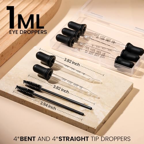 Teenitor 10pcs Eye Dropper 8pcs Glass Pipettes Dropper and 2pcs Cleaning Tool, Droppers for Oils Bent and Straight Tips, 1ml Dropper for Essential Oils, Ear, Eye, Craft, Measuring2