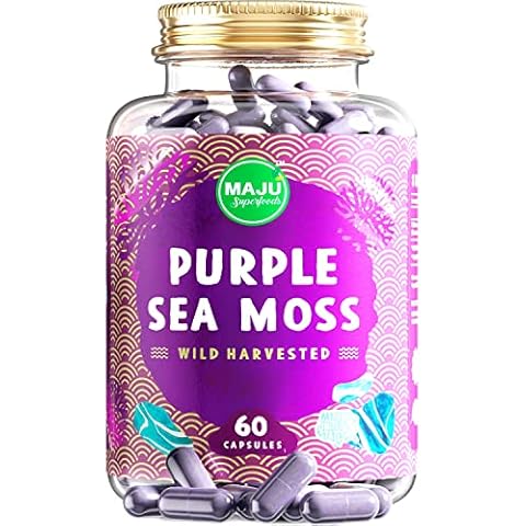 MAJU's Powerful Purple Sea Moss Capsules (60 ct), Extra-Strength Purple Minerals, Chondrus Crispus, Stronger Than Gel, Compare to Organic Irish Seamoss Capsule, Wild Harvested Powder Pills Cover