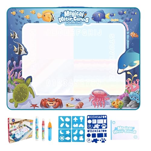 Alfombra de garabatos en el agua - 80x60 cm Vida marina | Alfombrilla de dibujo de agua sin desorden, superficie pintada de la mesa de dibujo, recarga de tinta mágica, actividad educat