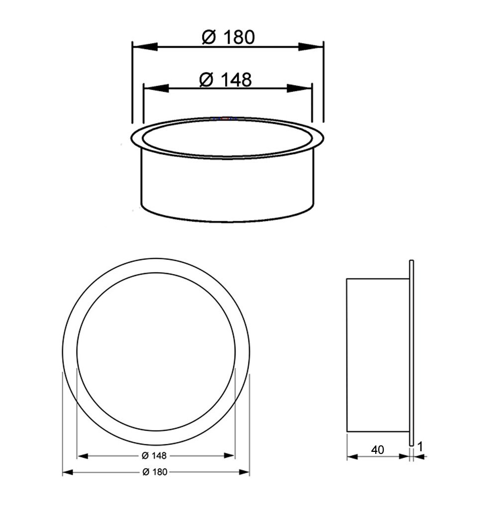 Edelstahl Abwurfring AWR-150 L Abfallring Abfallöffnung Hygiene Ringblende