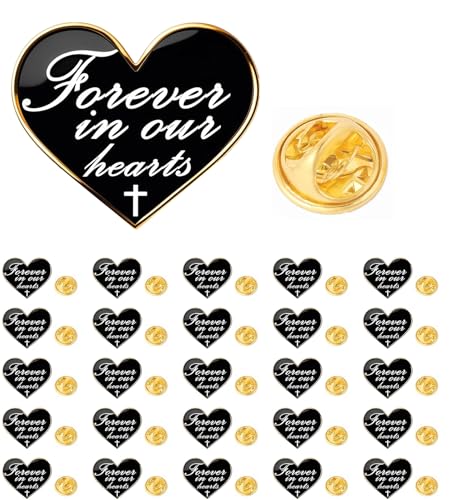Image of 25 /50 /100 pieces Heart shape metal Forever in our hearts Brooch pin Funeral mourning Memorial lapel pins badge bulk