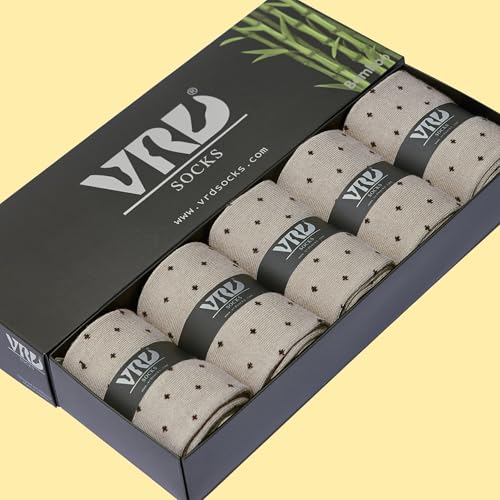 VRD Bamboo Mens Dress Socks for Men, 5 Pack, Dotted Design Crew Length Mid-Calf Socks, Mens Shoe Size 8-134