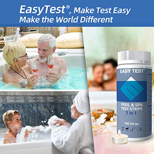 EASYTEST 7in1 Pool Test Strips (100+50pcs) for Pool, SPA and Hot Tub, Water Testing, Fast Testing for Free Chlorine,Total Chlorine,Bromine,Total Hardness,Total Alkalinity, Cyanuric Acid and pH testing