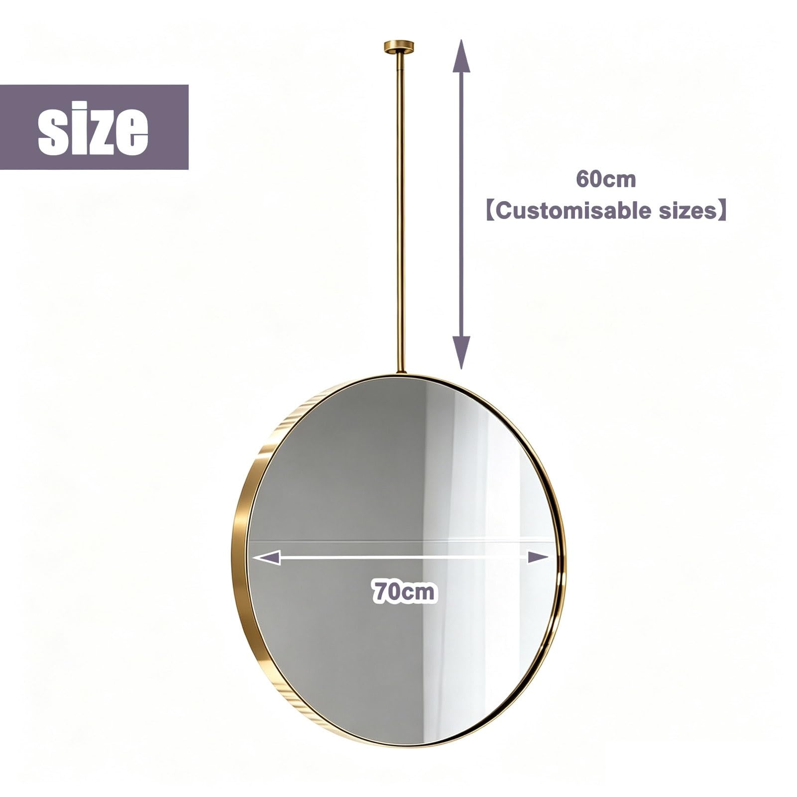 Specchio decorativo da appendere al soffitto, specchio rotondo per bagno