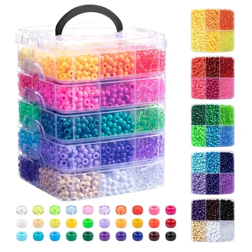 Simetufy 6000Pcs Pony Beads 30 Colors 6x9MM Kandi Beads Bulk for Crafts Bracelet Making Hair Braiding Jewelry Key Chains DIY Crafts Gifts (3.44lb Stack Box)