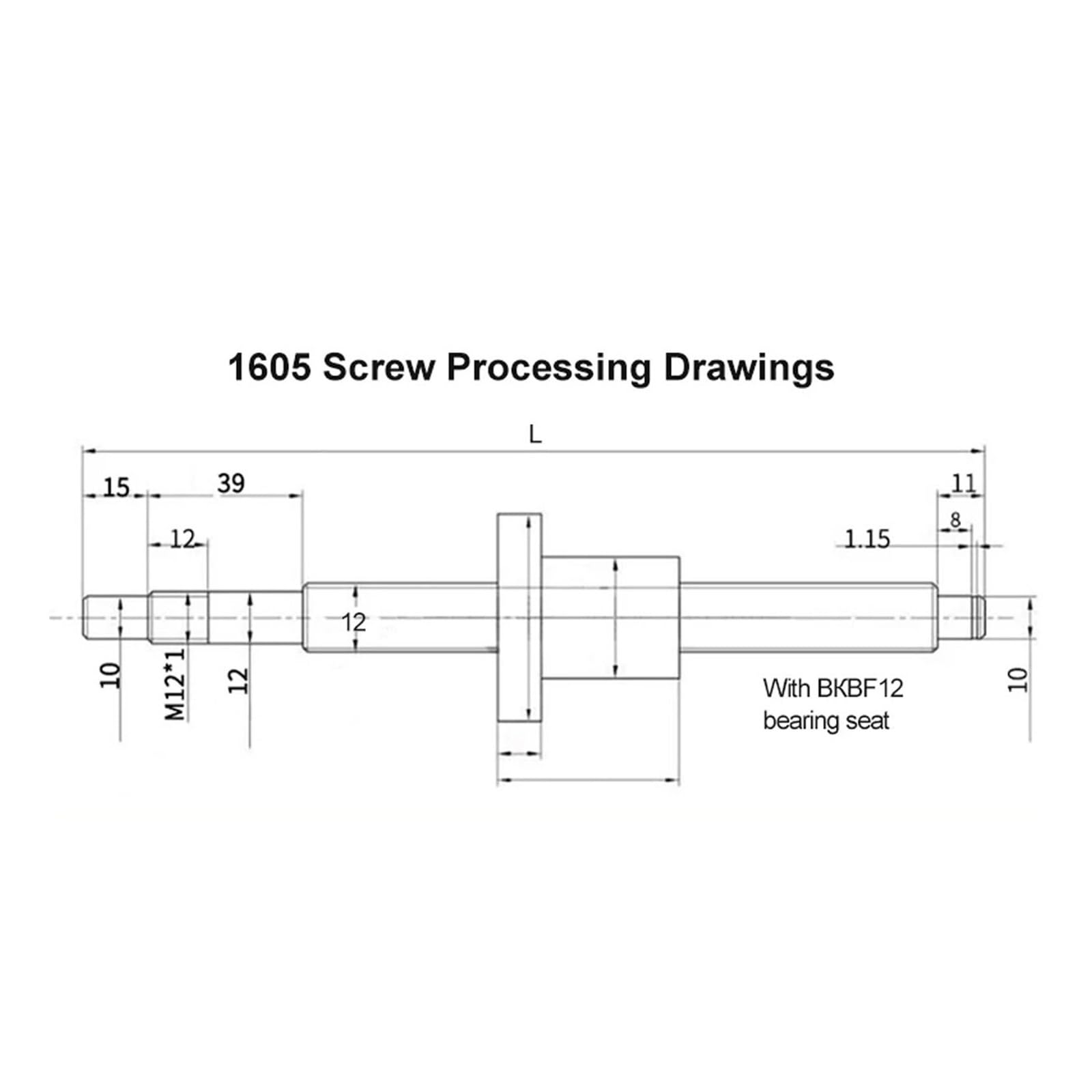Metal Ball Screw nut 1PC 1605 Ball Screw 200mm-1000mm Screw C7 1605 Flange Single Ball Ball Groove BKBF12 End Face Machining(900mm)