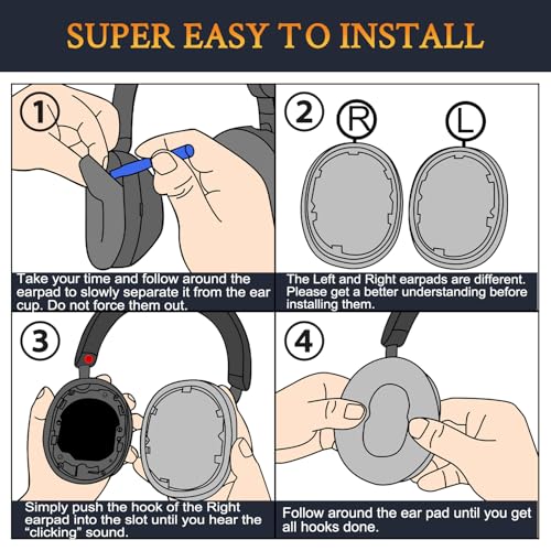 Image of SOULWIT Lambskin Replacement Earpads for Sony WH-1000XM5 (WH1000XM5) Noise Canceling Headphones, Ear Pads Cushions with Softer Lambskin, Noise Isolation Foam, Added Thickness - Brilliant Blue