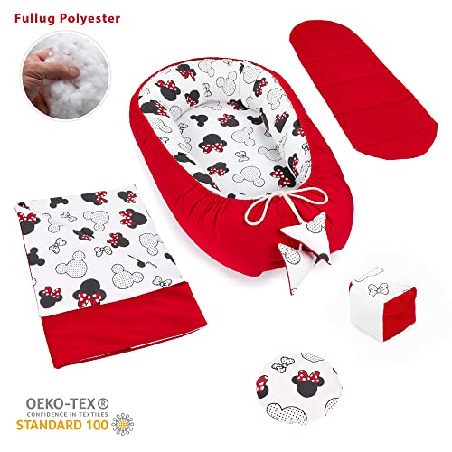 Babynestje newborn 90x50 cm Fluweel - knuffelnest babynest 5-delig cocon met Muis Rood - Image 3