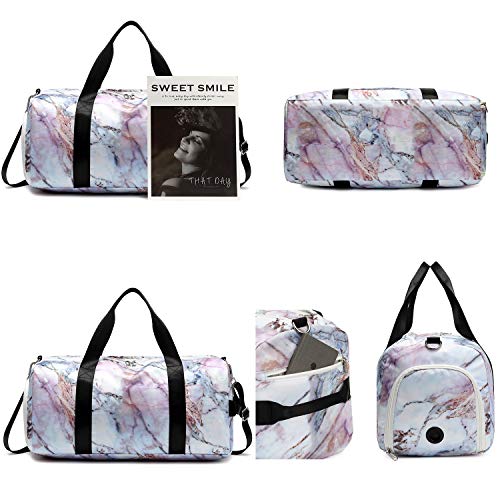 Sport Gym Duffle Travel Bag for Men Women with Shoe Compartment, Wet Pocket (S-Marble 5)