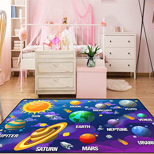 Outer Space Rugs Educational Learning Large Size Solar System Carpet Rugs Space Rug for Bedroom Boys Galaxy Area Rug Living Bedroom Dining Room Decor, 4'×5'