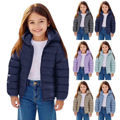 Kids Boys Girls Padded Puffer Jackets Lightweight School Down Quilted Coat Fall Winter Warm Zipper Hooded Outwear