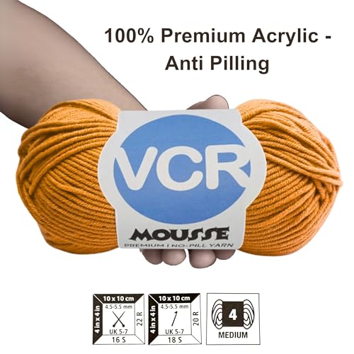 Image of VCR 4ply Ladoo Yellow Yarn, 100 Grams Hank, 190 Meters Length, Acrylic Ball for Crochet and Knitting, Soft Crosia Threads, Pack of 1 Yarn, Suitable for DIY Crafts