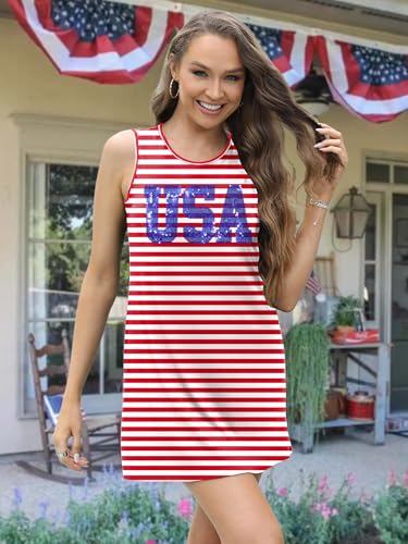 Image of VVNTY American Flag Tank Dress Women: 4th of July Shirts Sleeveless Patriotic USA Flag Tees Casual Summer Tanks Sundress