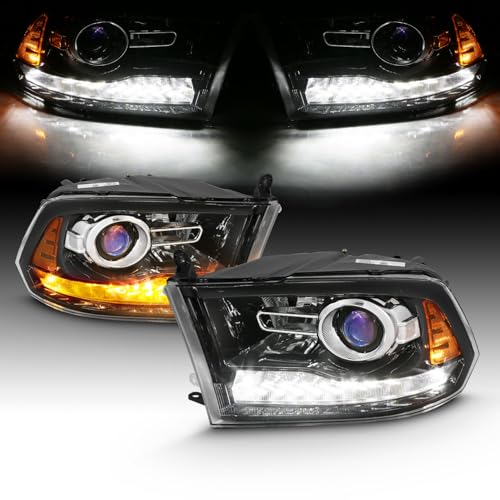 AmeriLite for 2009-2018 Dodge Ram 1500 2500 3500 BOTH Models Switchback LED Polished Black Replacement Projector Headlight Assembly Set - Passenger and Driver Side - Image 3