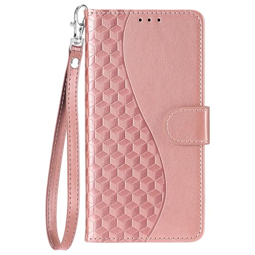 Knoowcase for Nokia C32 Case Flip Shockproof Wallet with Card Holder Geometric PU Leather Soft Silicone Magnet Kickstand Cover for Nokia C22 Phone Case Rose Gold Cube
