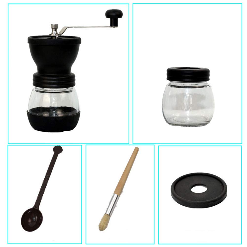 LBCD Macinacaffè manuale regolabile a grana grossa, macinaspezie, conico, in ceramica, silenzioso, perfetto per casa, ufficio, viaggi, con barattolo portaoggetti e spazzola morbida