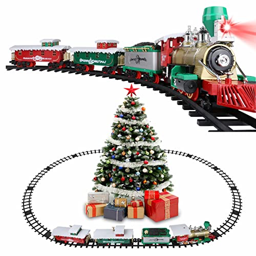 Tren De Navidad MIJOMA De 17 Piezas Con Luces Y Sonido – Incluye Rieles De 103 Cm Y 2 Abetos, Decoración Nostálgica