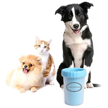 Dog Paw Cleaner , WANGDEFANG Portable Dog Paw Washer Cup with Towel, Pet Foot Cleaner Cup for Dog Cat Grooming with Muddy Paws Medium Size (BLUE) (Small, 4.3inch)