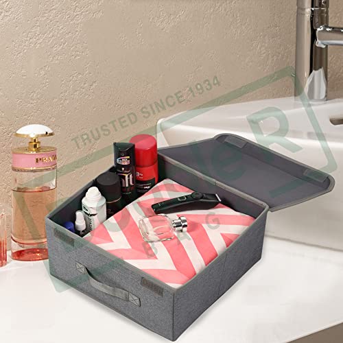 Image of DOUBLE R BAGS Foldable Storage Bins Cubes Boxes with Lid - Storage Box Cube Cubby Basket Closet Organizer with Handles for Closet Bedroom, 13 inch x 13 inch, (Grey, Pack of 1)