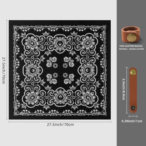 27.5 Inches Western Bandana Scarf With Leather Scarf Buckle, 100% Cotton Neck Scarf for Men Cowboy Scarves3