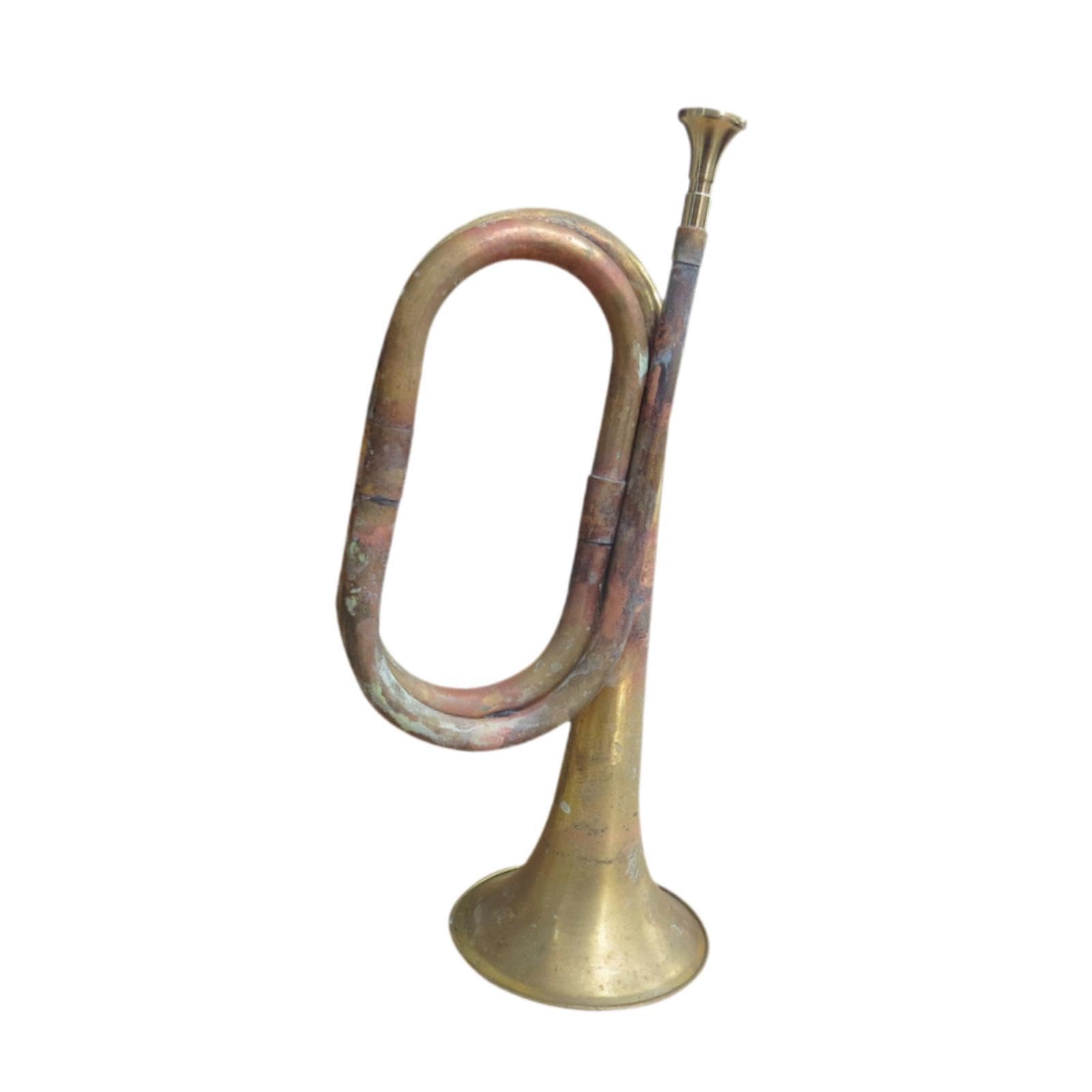 kowaku Trompeta de caballería, de explorador, pequeña de latón, trompeta de latón completa para banda escolar, Antiguo