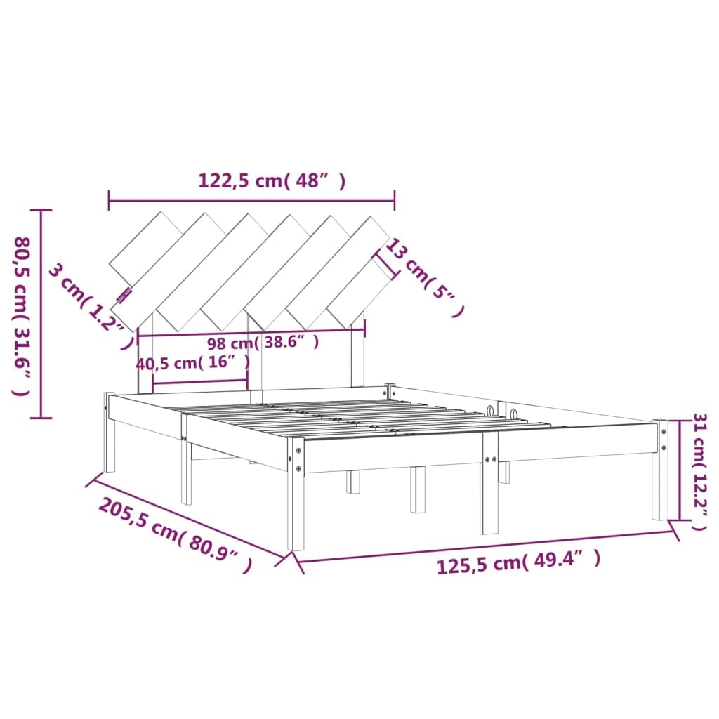 Lite drewno sosnowe z zagłówkiem Stelaż ze sklejki Brąz 120x200 cm | Rama łóżka 120x200 cm lite drewno sosnowe z zagłówkiem solidne listwy łatwy montaż do sypialni