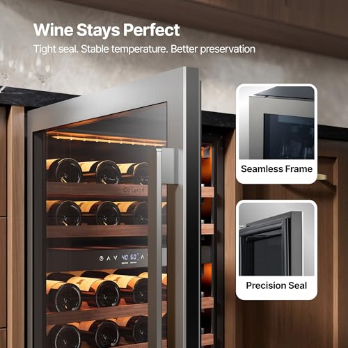 Image of Ca'Lefort 24 Inch Wine Fridge - 52 Bottle Wine Cooler Refrigerator | 40-65F Touch Control, Dual-Pane Glass Door, Adjustable Shelves, 3-Color LED, Built-In or Under Counter for Home Bar /Kitchen