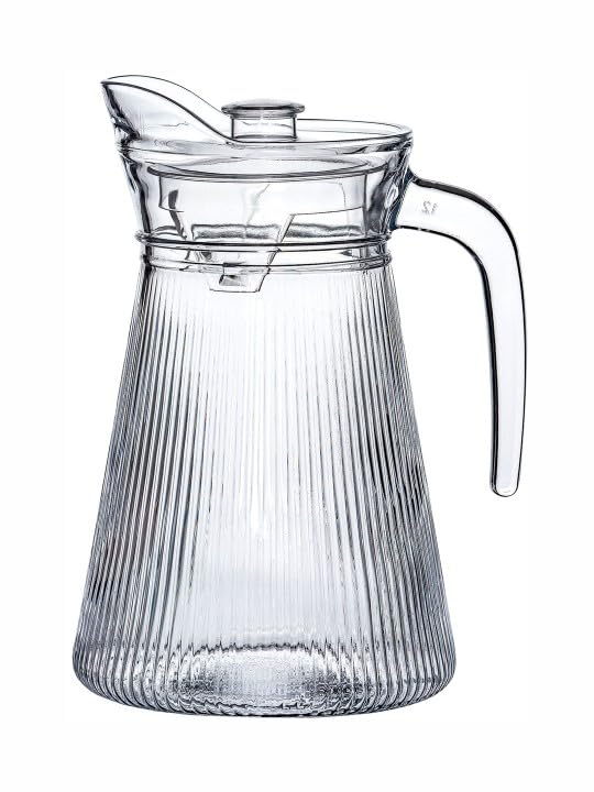 Patrani Fashion Lining Glass Water Jug | Water Dispenser | Drink Dispenser | Glass Jug | iced Tea Pitcher | Spigot | Beverages for Dining Table | Detox Water | Irish Glass 1.5 Liter, Set of 1 1