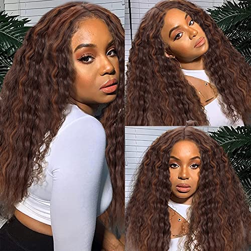 Kinky Curly Wigs for Black Women, Long Mixed Brown Curly Middle Part Wig 150% Density Heat Resistant Synthetic Wigs for Daily Use 22 inch