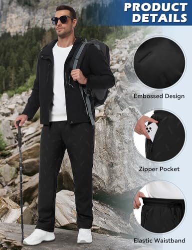 TOMEEK Jogginghose Herren Thermo Jogginghose Winter Fleece Gefüttert Trainingshose Lang Warme Sweatpants Winddichte Hose mit Kordelzug Taschen Sporthose Thermohose(Schwarz,M)