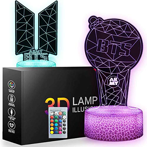 BTS 3D Night Light, 2 Pattern 16 Colors Table Lamp with Remote Control Kids Bedroom Decoration, Creative Lighting for BTS Fans Perfect Souvenir Gifts for Christmas and Birthday Gifts