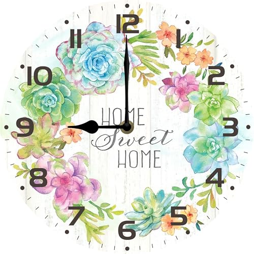 Geroclonup Reloj de pared de madera de granja – 10 pulgadas Home Sweet Home, funciona con pilas, silencioso, sin tictac, vintage, rústico, envejecido, reloj de madera envejecida, decoración del hogar