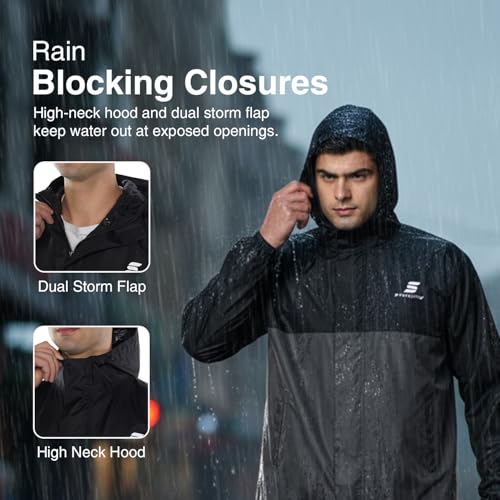 Image of Amazon Brand - Symactive Raincoat for Men and Women | Waterproof Jacket and Pant Set | Polyester with PVC Coating | Seam Sealed | Hooded with Reflective Trim | Black & Grey, S