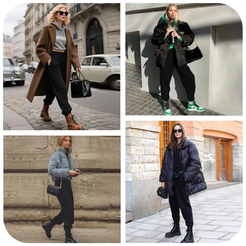 Ipletix Damen-Thermohose, gefütterte Fleece-Thermohose mit 2 Taschen, Dicke, warme Jogginghose mit Kordelzug, Dicke Winterhose für Freizeit, Fitnessstudio und Jogging Schwarz 1 Pack L