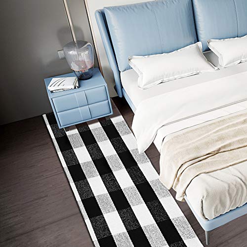 Yhouse Buffalo Plaid Rug Cotton Front Door Mat Outdoor Doormat Washable Checkered Rugs Indoor/Outdoor Welcome Mat For Layered Mat Porch/Kitchen/Farmhouse/Entry(23.6“X51.2“, Black And White Plaid) #TOP3