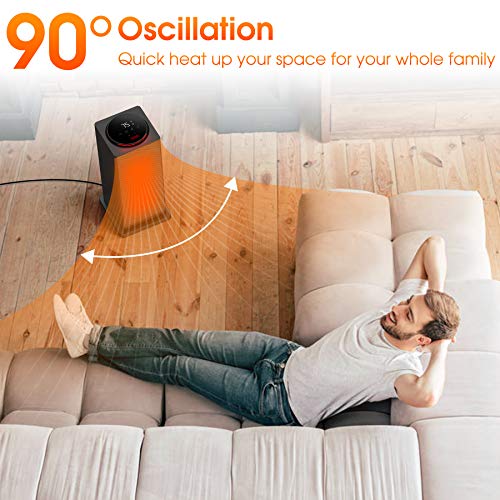 ALROCKET Space Heater, 1500W PTC Heater with ECO Thermostat, Tower Heater Oscillating Electric Heater with Remote Control, 24H Timer LED Display, Overheat Tip-over Protection Fast Heat for Home Office - Thumbnail 4