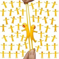 EDLMKM 50 Pcs Yellow Stretchy Men Party Bag Fillers for Kids, Stretchy Smile Men Party Bags Fillers, Kids PParty Favour Loot Bag Filler, SStretchy Toys in Assorted Emoji Faces, Sticky Menn